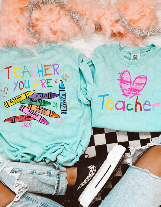 Teacher Crayon Affirmations Completed Tee