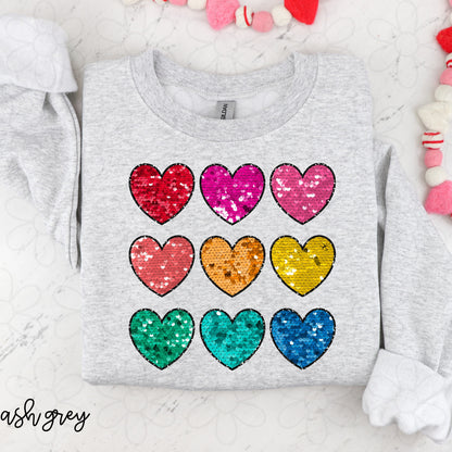 Valentines Sequins Hearts Kids Completed Tee