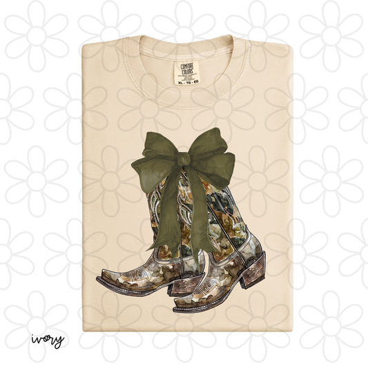 Camo Coquette Boots Completed Tee