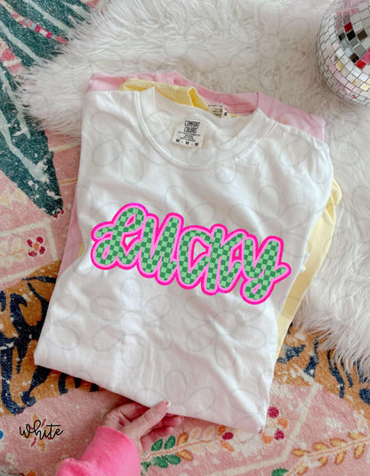 Pink Green Checkered Lucky Completed Tee