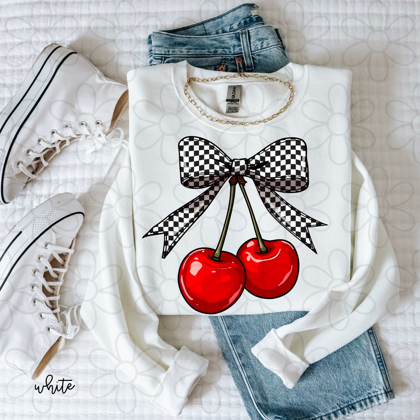 Checkered Bow Cherries Completed Tee