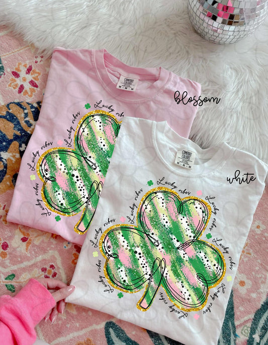 Brushstroke Shamrock Lucky Vibes Kids Completed Tee