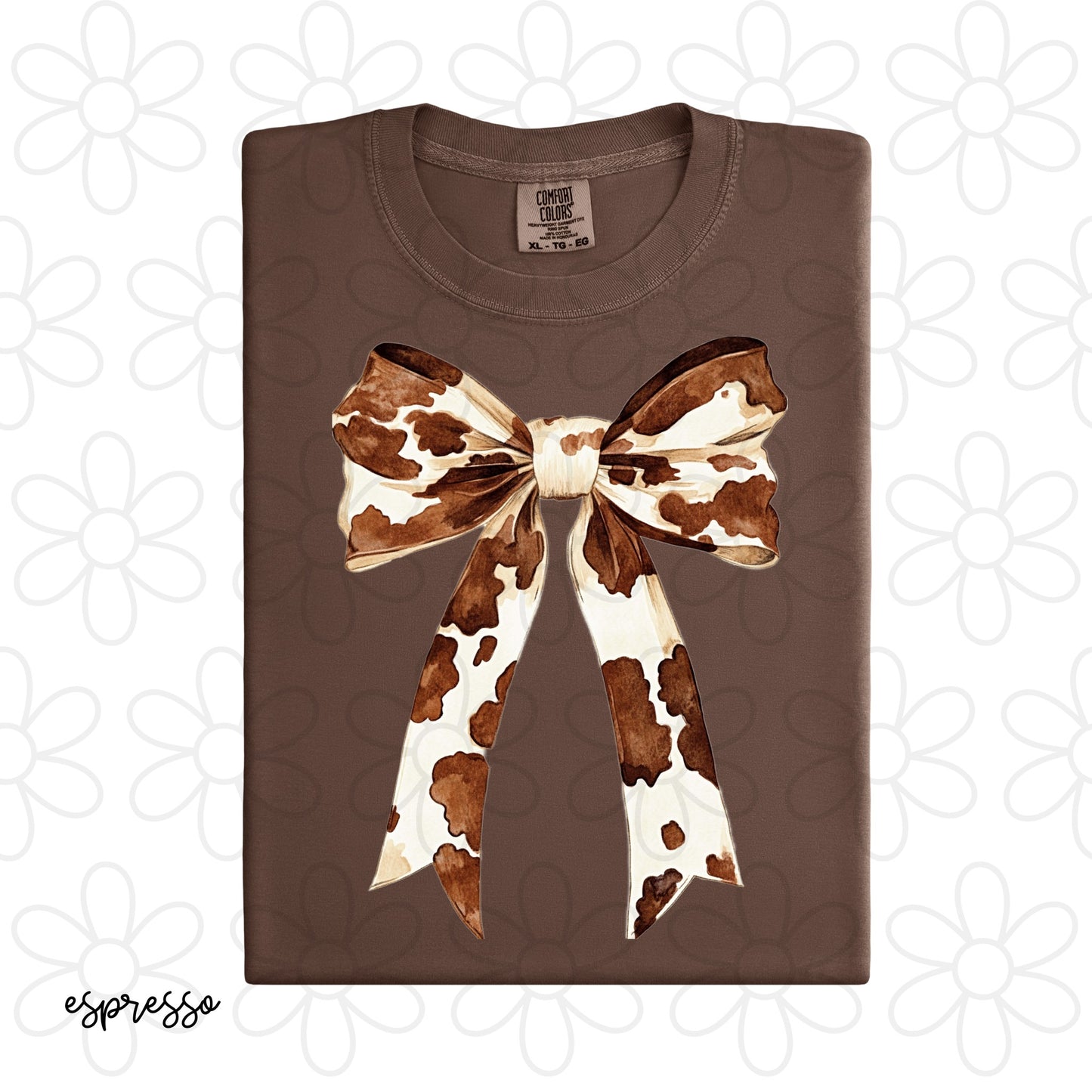 Brown Cow Print Bow Kids Completed Tee