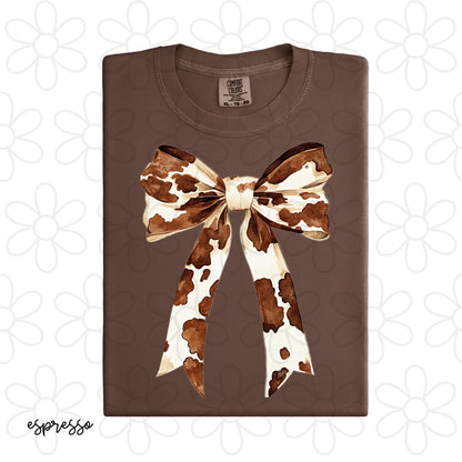 Brown Cow Print Bow Kids Completed Tee