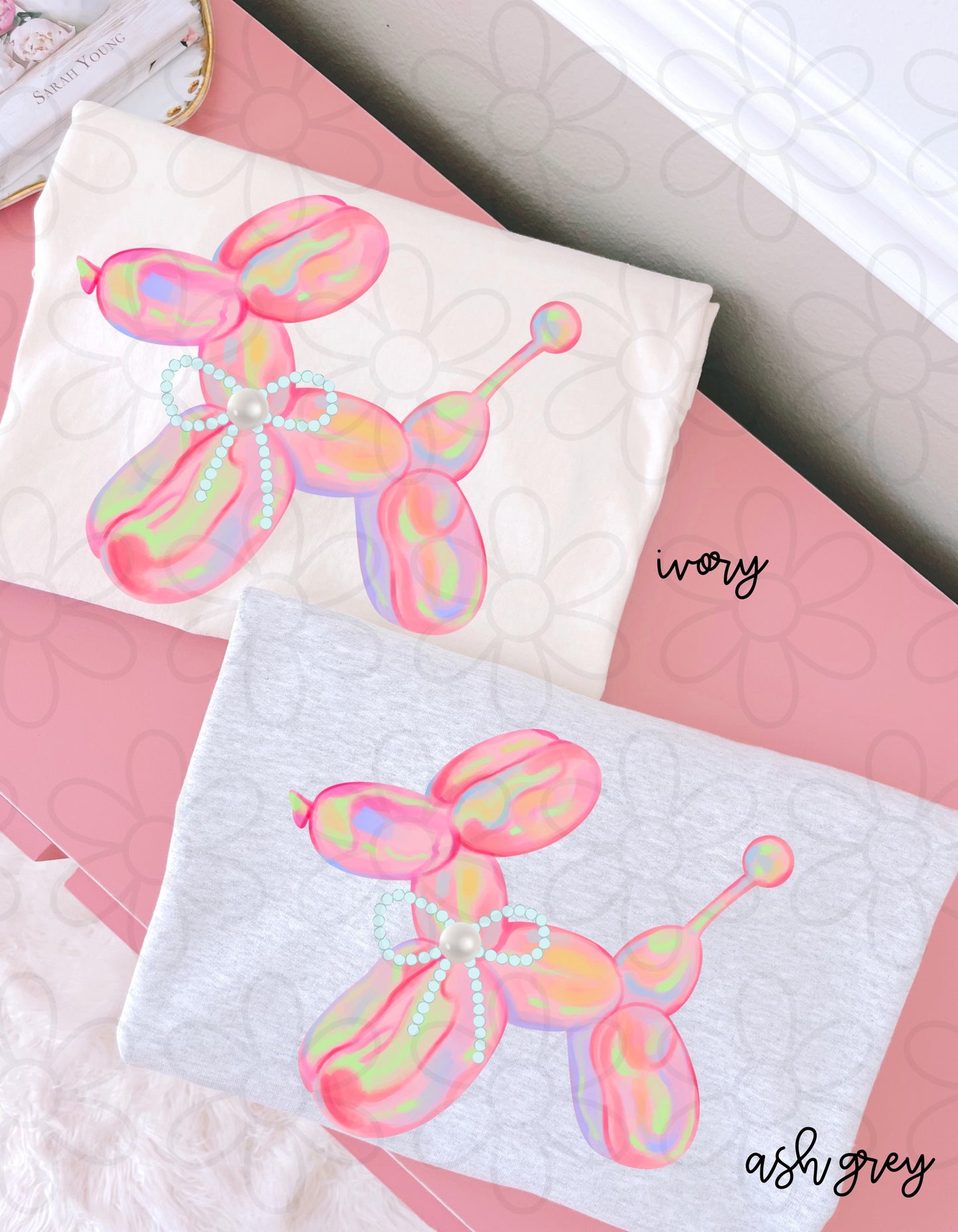 Watercolor Preppy Balloon Dog Completed Tee