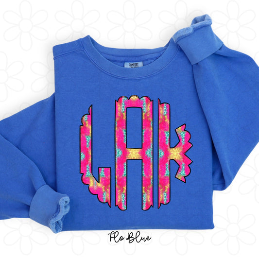 Pink Gold Blue Leopard Monogram Kids Completed Tee