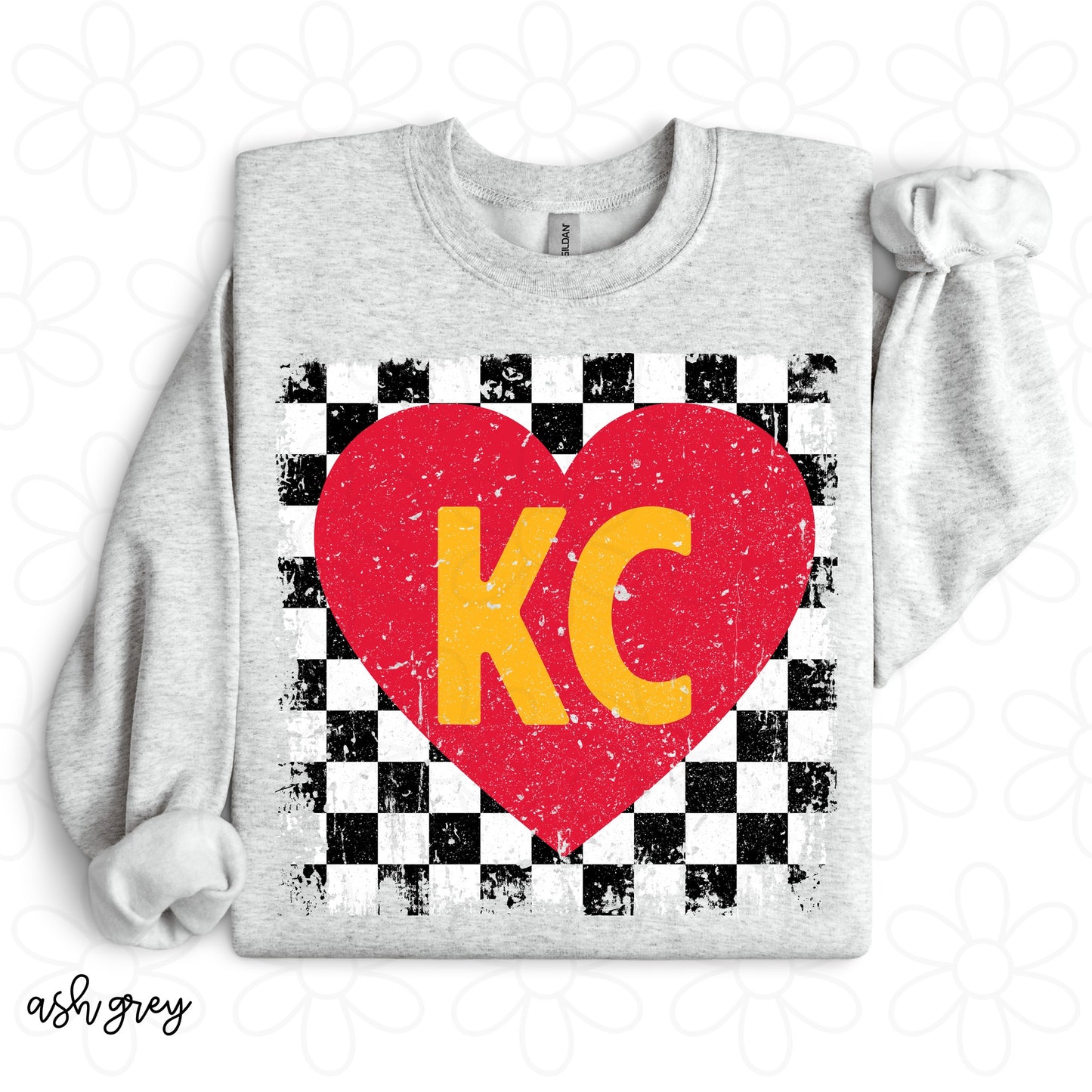 Distressed Checkered KC Heart Completed Tee