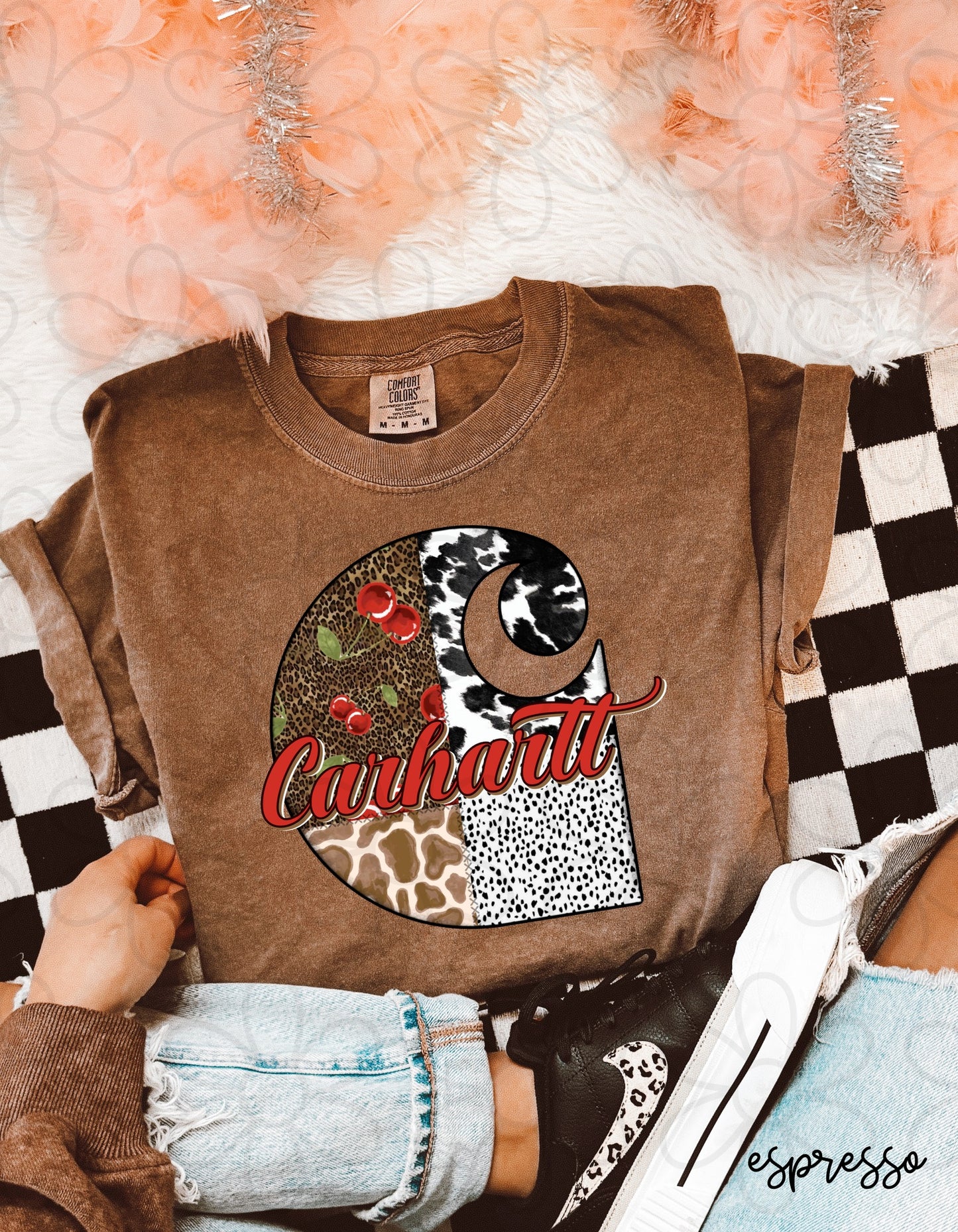 Leopard Cherry Cow Carhartt DTF Transfer