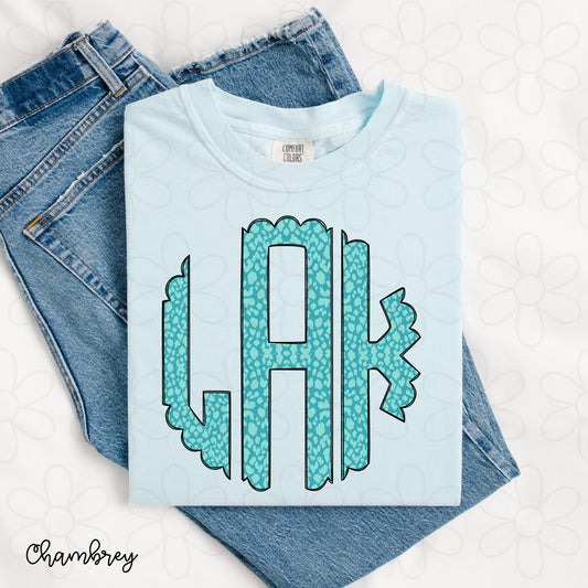 Blue Messy Leopard Monogram Kids Completed Tee