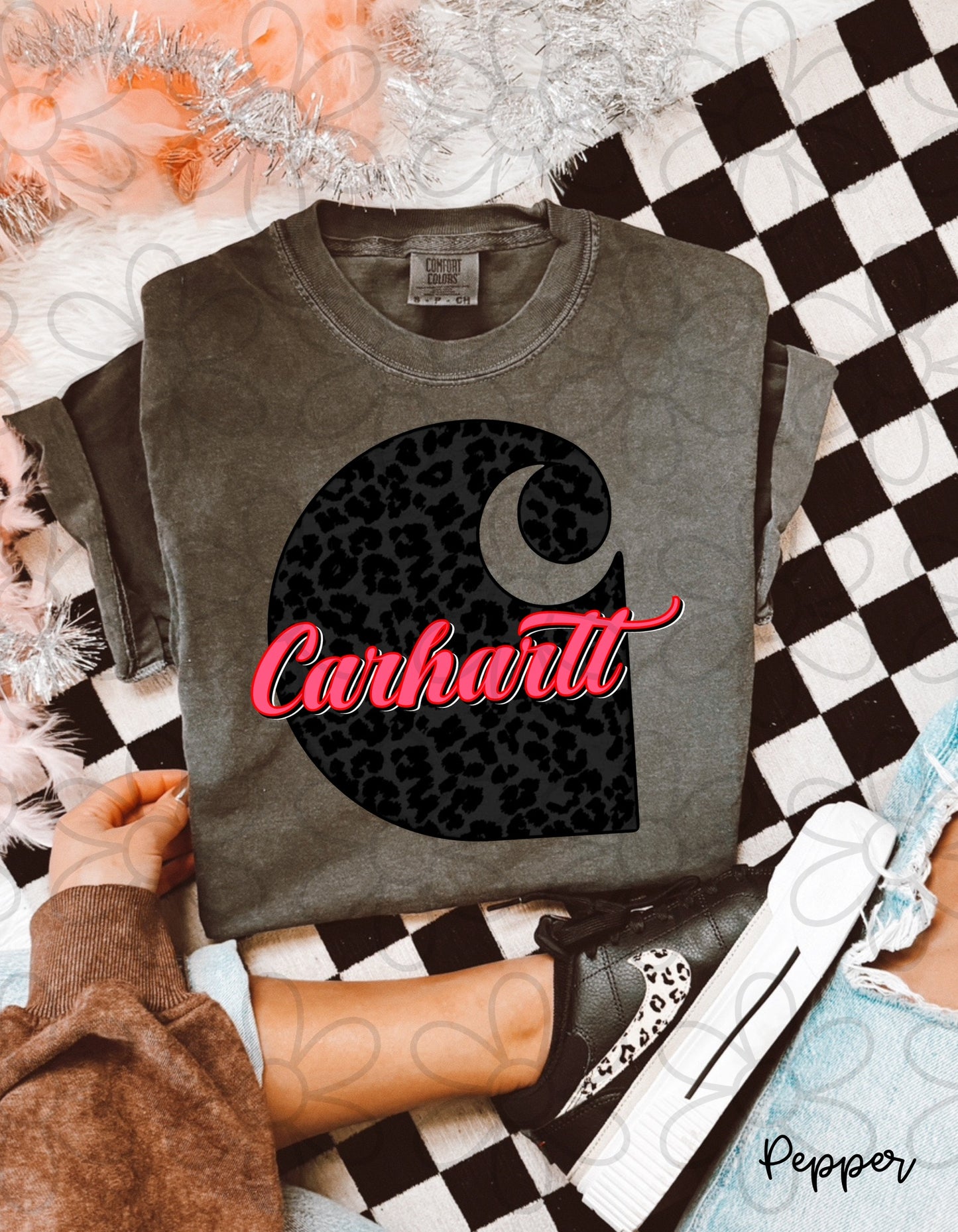 Black Leopard Pink Carhartt DTF Transfer