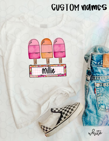 Custom Name Girls Popsicle Kids Completed Tee