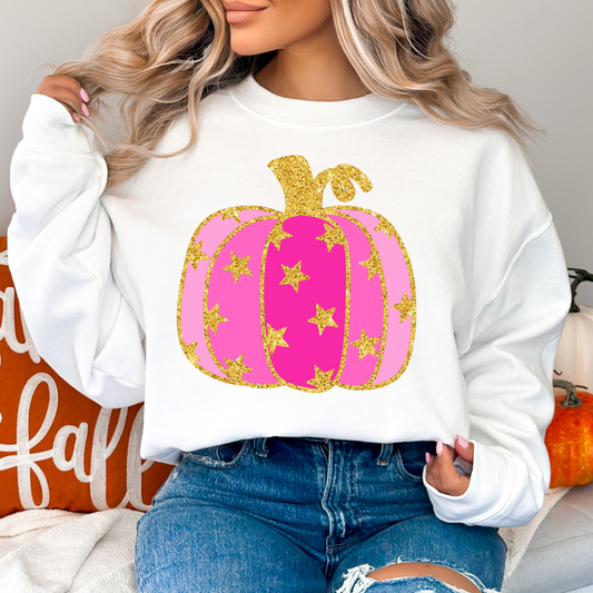 Pink Glitter Star Pumpkin 🎃 Completed Tee