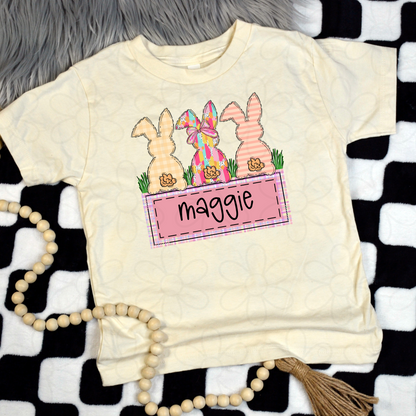 Girl Custom Bunny Trio Kids Completed Tee