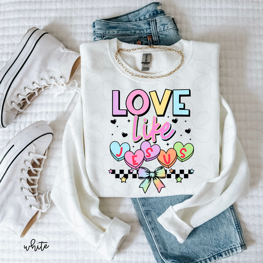 Love Like Jesus Candy Hearts Kids Completed Tee