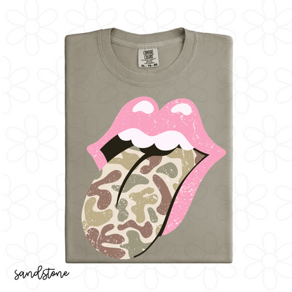 Distressed Pink & Camo Tongue Completed Tee