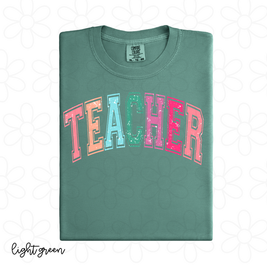 Colorful Distressed Teacher Completed Tee