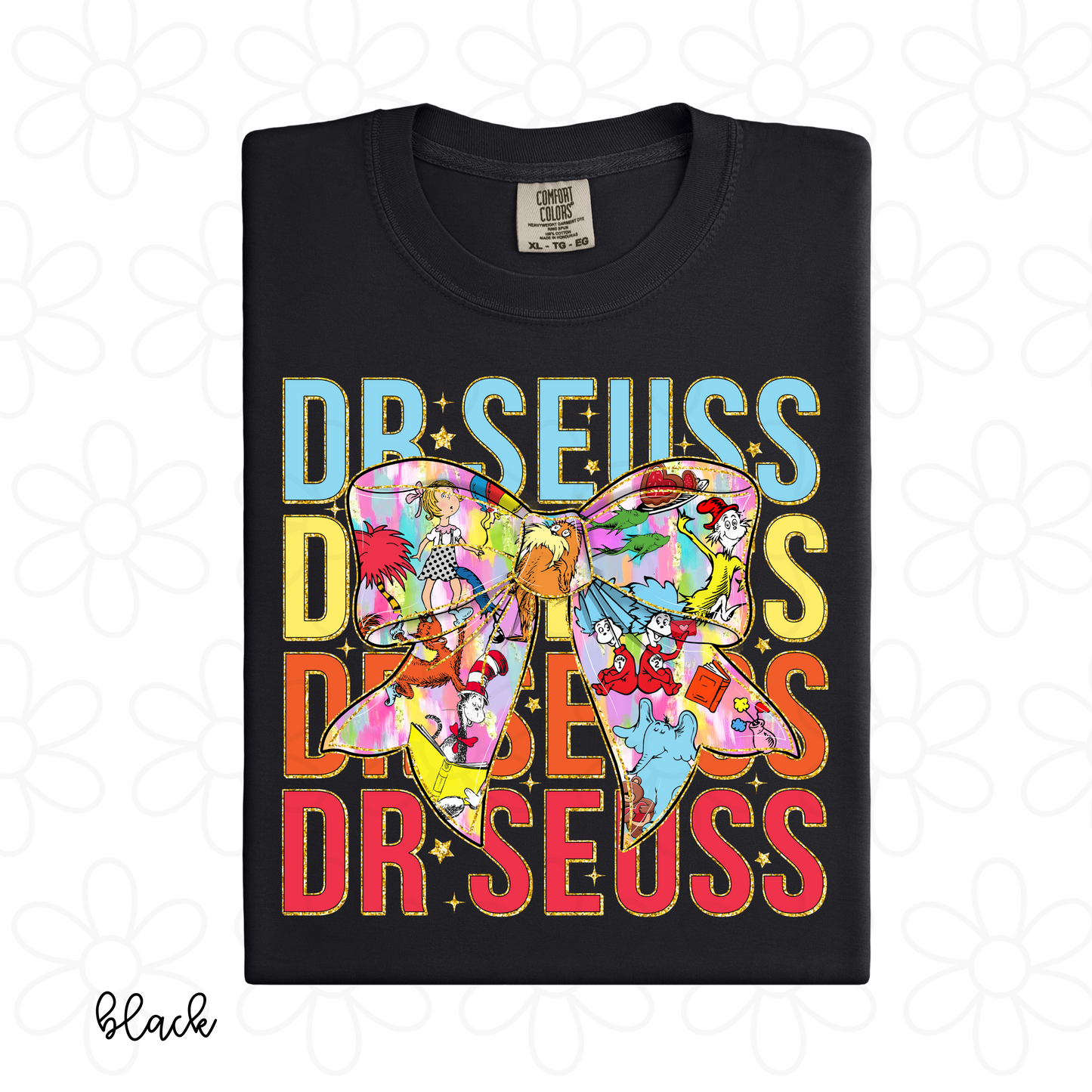 Dr Seuss Gold Glitter Coquette Bow Kids Completed Tee